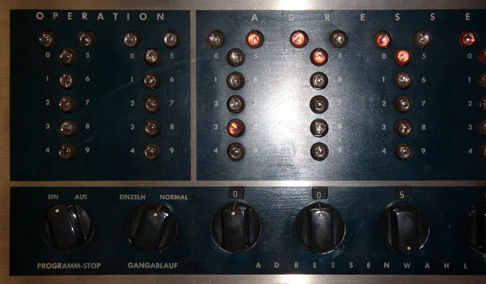 Close-up of bi-quinary indicators