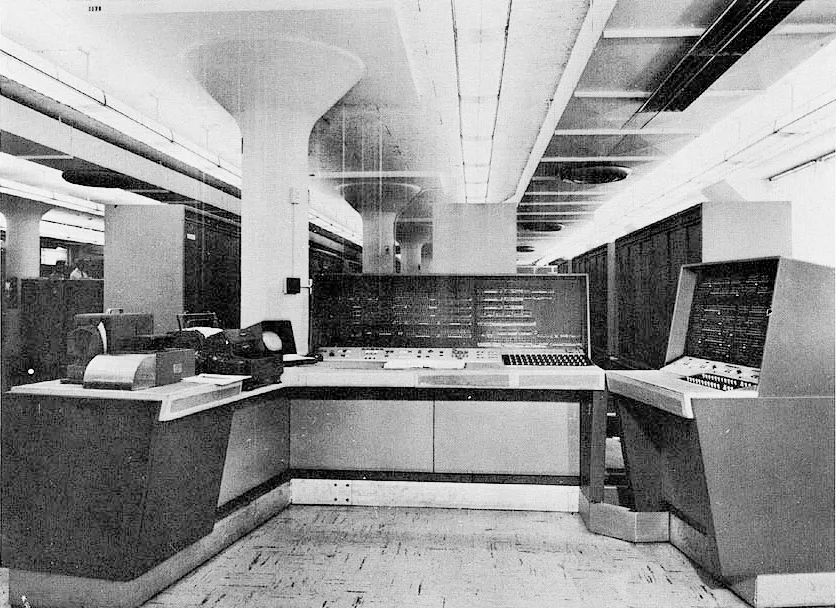 Operator console, in front of the cabinets containing CPU and memory