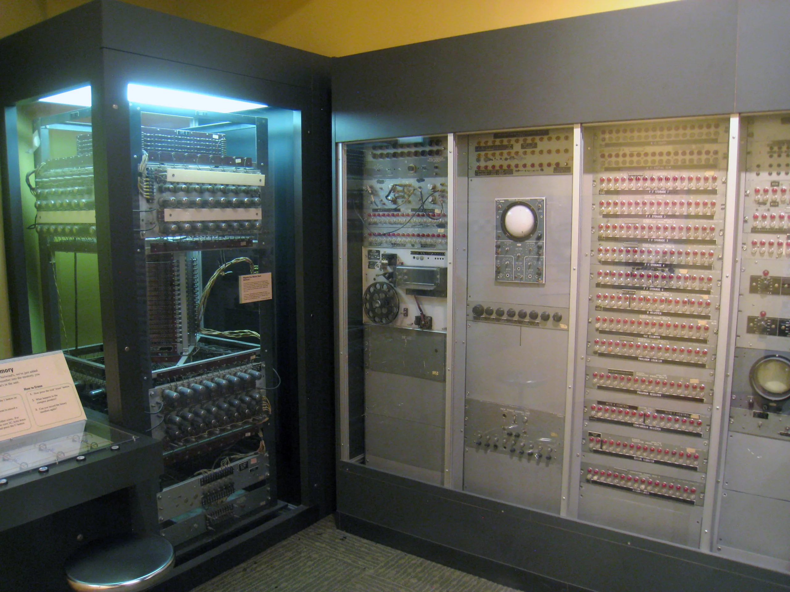 Core memory (left) and operator console